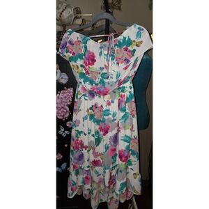 Izzy & Lola Mariposa Maxi Dress Ivory Floral Off Shoulder Boho NWT Small
